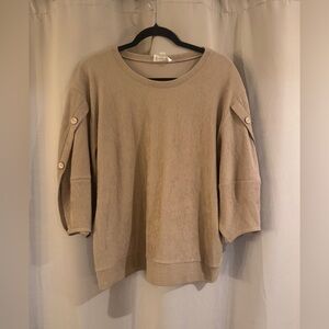 NWT Stitch and Knot Tan Button-Sleeve top